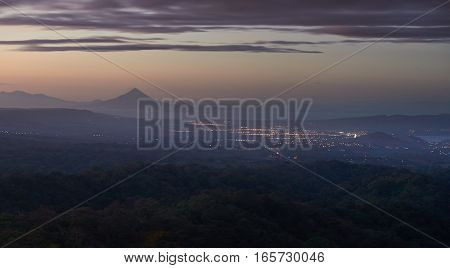 Dusk time at managua cityscape panoramic aerial view