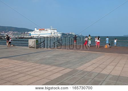 Weihai Shandong China - July 29 2014: Seaside park in summer