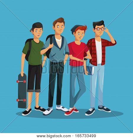 teens boy fashionable skate rucksack glasses cap vector illustration eps 10