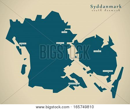 Modern Map - Syddanmark Denmark Dk Illustration