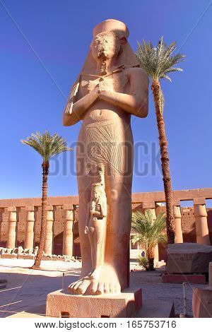 LUXOR, EGYPT: Statue of Bant Anta and Ramses II at Karnak temple