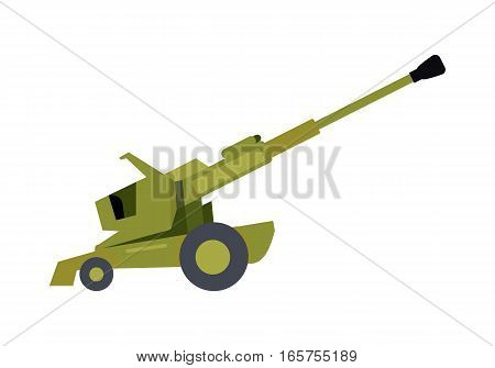 Howitzer vector icon. Long-range cannon in camouflage color vector illustration isolated on white background. Army artillery system. For military concepts, infographics, icons, web design