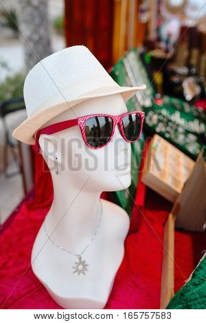 Mannequin woman with glasses and hat. Spain.