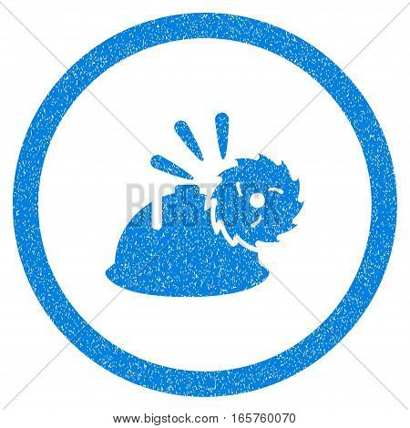 Rounded Circular Blade Head Protection rubber seal stamp watermark. Icon symbol inside circle with grunge design and dirty texture. Unclean vector blue sign.