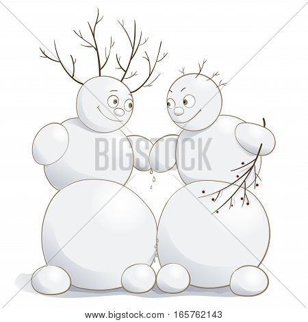 Vector illustration of cute amorous snowmen on