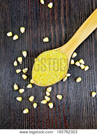 Corn Grits In Spoon On Board Top
