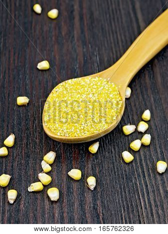 Corn Grits In Spoon On Board