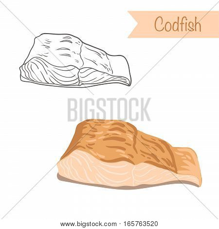 Hand drawn outlined and colored vector codfish