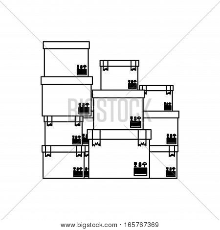 black silhouette contour boxes stacked and sealed vector illustration
