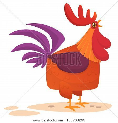 Fat cartoon rooster. Colorful vector illustration of singing rooster