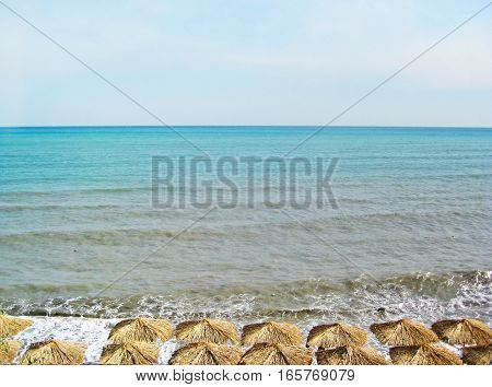 Black sea and umbrellas, Sevastopol, Crimea, Southern Ukraine
