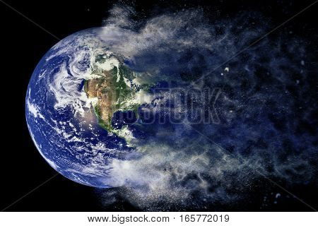 Planet Explosion - Earth. Science fiction art. Solar system. Elements of this image furnished by NASA