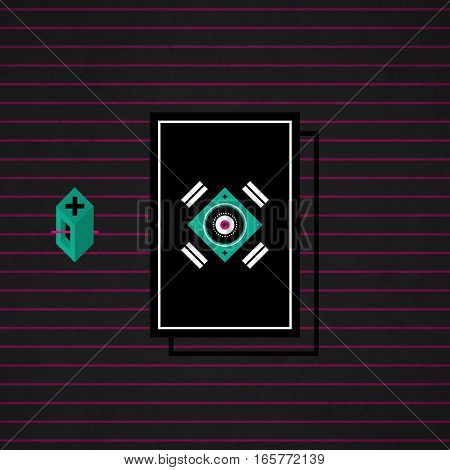 Modern Design Card Template With Mystic Symbols And Wacky Colors. Useful For Invitations, Postcards