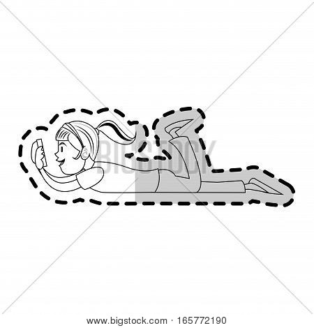 woman cartoon using a smartphone over white background. vector illustration