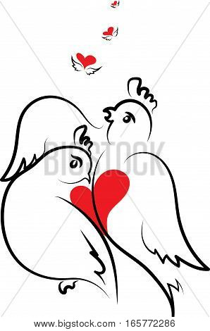 Valentine's card with two doves in love