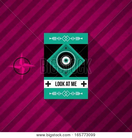 Modern Design Card Template With Mystic Symbols And Wacky Colors. Useful For Invitations, Postcards
