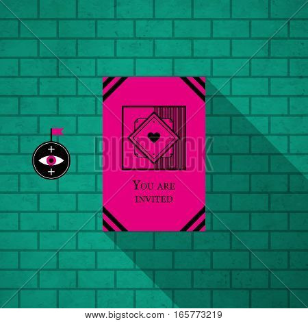 Modern Design Card Template With Mystic Symbols And Wacky Colors. Useful For Invitations, Postcards