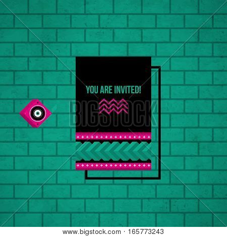 Modern Design Card Template With Mystic Symbols And Wacky Colors. Useful For Invitations, Postcards