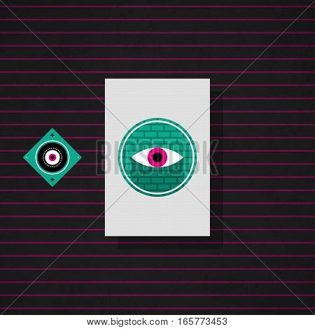 Modern Design Card Template With Mystic Symbols And Wacky Colors. Useful For Invitations, Postcards