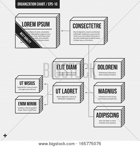 Organization Chart Template With Geometric Elements On White Background. Useful For Science And Busi