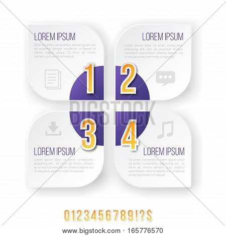 Flower Style Violet Colored Bright Infographics Vector Numbers Set for Options. Template for brochure, business charts, web design and posters
