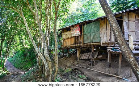 Run Down Shack In Poor Kayan Village, Thailand