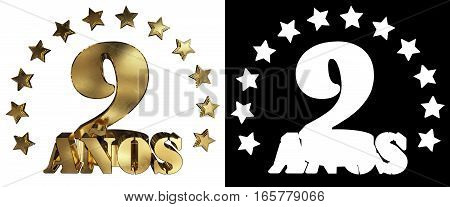 Golden digit nine and the word of the year decorated with stars. Translated from the Spanish. 3D illustration