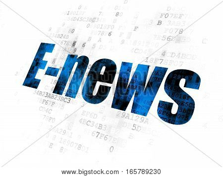 News concept: Pixelated blue text E-news on Digital background