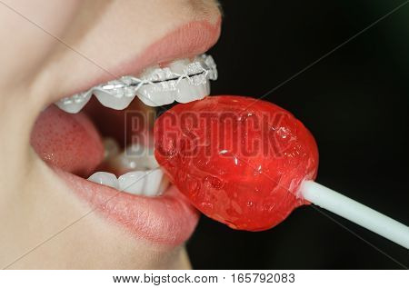 Woman Licking Sweet Sugar Candy