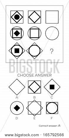 IQ test. Choose correct answer. Logical tasks composed of geometric shapes. Vector illustration