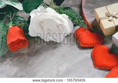 Valentine's Day Background,red Heart With Red White Rose ,ribbon