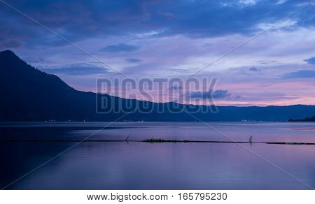 Batur Lake and Abang Volcano at sunset, Bali, Indonesia.