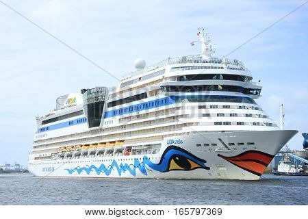 Velsen; the Netherlands June 22nd 2014 : Aida Stella on North Sea Canal on it's way to the Amsterdam Cruise Terminal