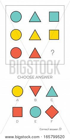 IQ test. Choose correct answer. Logical tasks composed of geometric shapes. Vector illustration