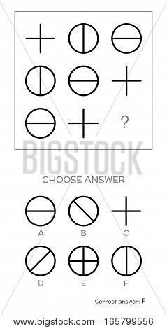 IQ test. Choose correct answer. Logical tasks composed of geometric shapes. Vector illustration
