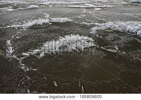 Melting spring ice on the river. The river Ob Novosibirsk oblast Siberia Russia