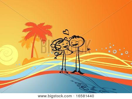 Milenci a slunce ilustrace