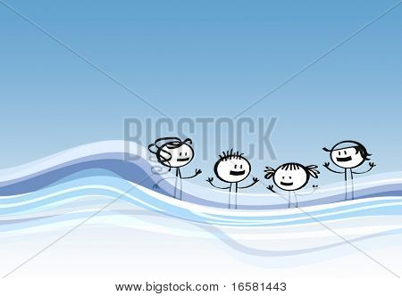 Děti v moři ilustrace