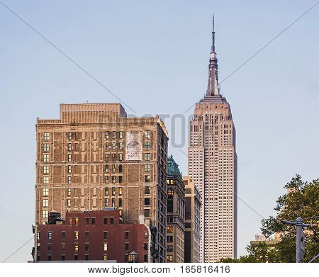 New York USA November 4 2016: Empire state building facade. It stood as the world's tallest building for more than 40 years from 1931 to 1972