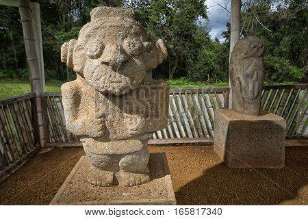 ancient pre-columbian statues in San Agustin Colombia