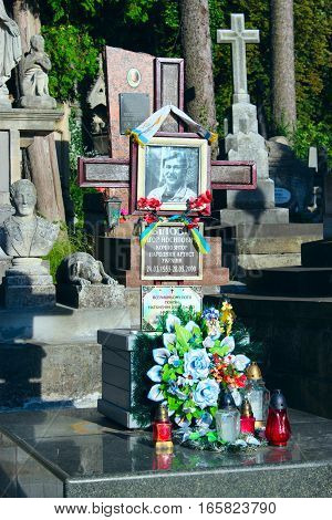 Lviv - circa August 2013  / Ukraine: grave of famous Ukrainian composer and Igor Bilozir on Lychakiv Cemetery in Lviv. circa August 2013 in Lviv, Ukraine.