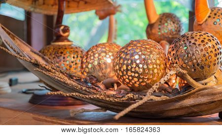 Coconut shell product Lamp made from coconut shells