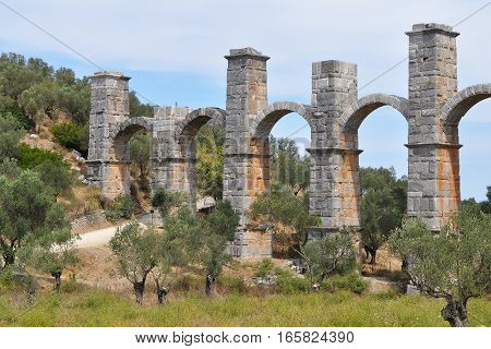 historic Moria aqueduct on island Lesbos in Greece