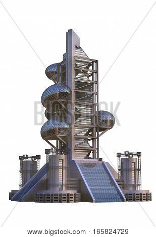 3D Illustration of futuristic city architecture with ovoid glass structures, for fantasy or science fiction backgrounds, isolated on white with the clipping path included in the file.