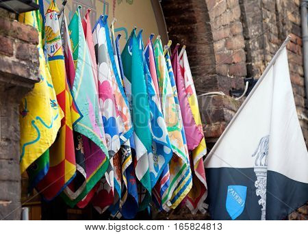 Banners of the Contrade in Siena Tuscany.