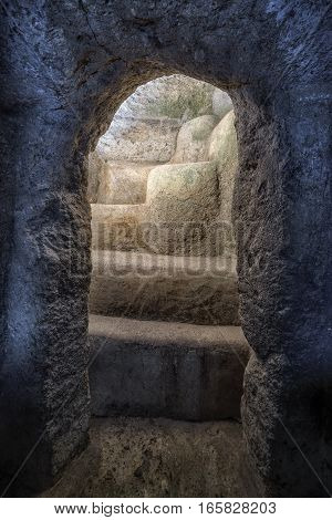 entrance to a pre-columbian burial chamber in Tierradentro Colombia