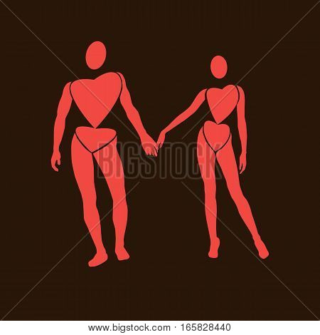 Abstract silhouettes of man and woman on black background