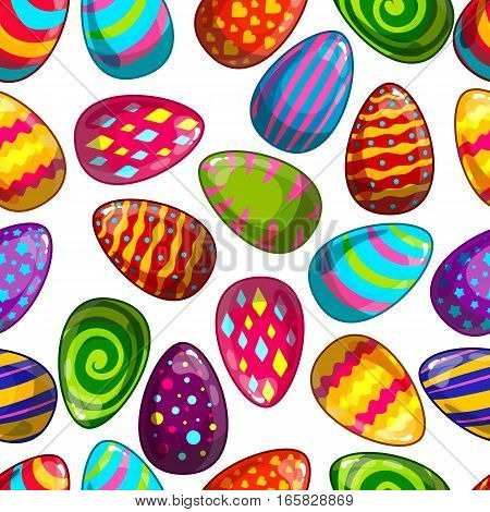 Seamless pattern with cartoon easter eggs. Holiday illustration