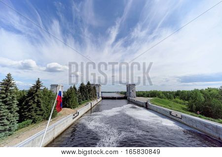 Gorodets, Russia - June 2.2016. View Gorodetsky gateway to the Volga River