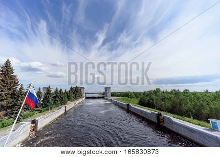 Gorodets, Russia - June 2.2016. View Gorodetsky gateway to the Volga River